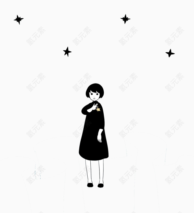 黑裙小女孩与黑色星星