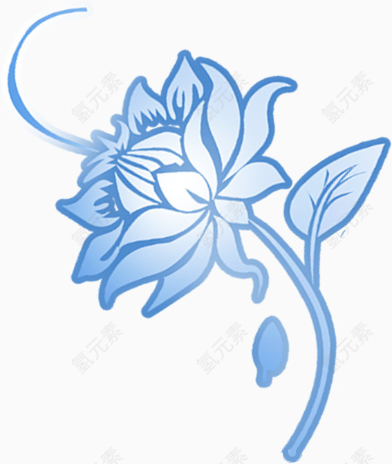 蓝色简笔花朵设计