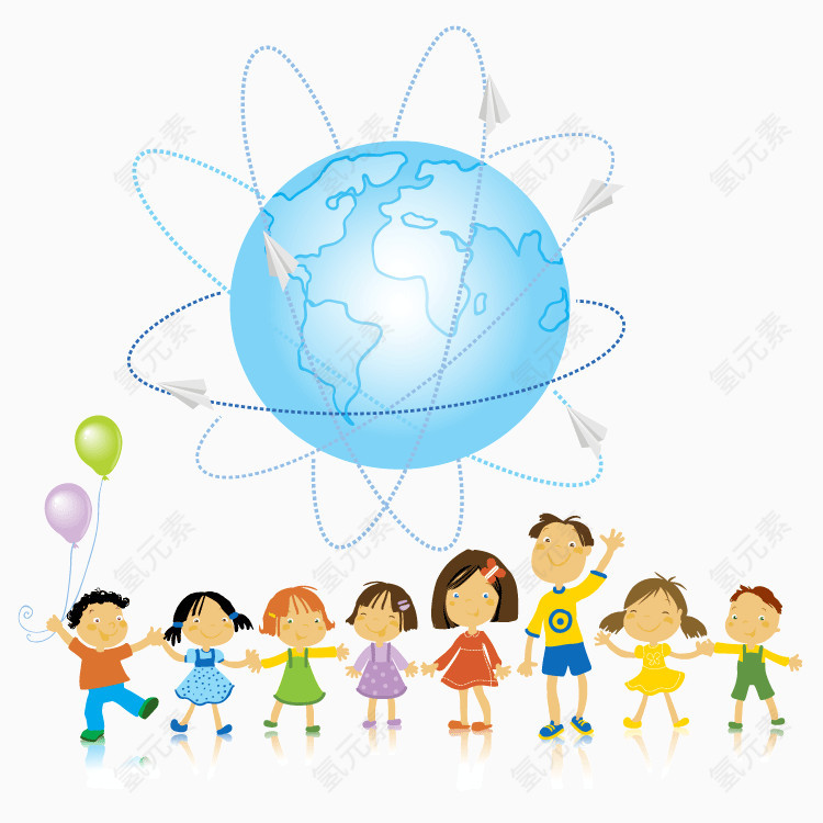 快乐儿童卡通手绘地球背景装饰矢量素材