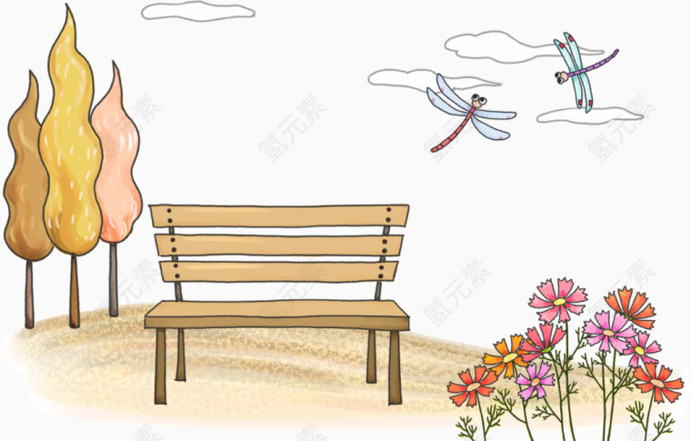 木质凳子与蜻蜓