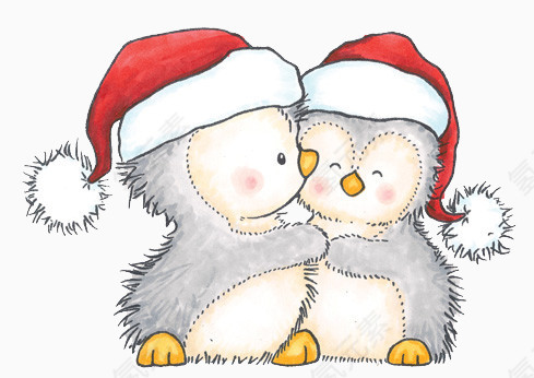可爱带圣诞帽的小企鹅