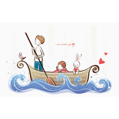 划船去度蜜月的情侣