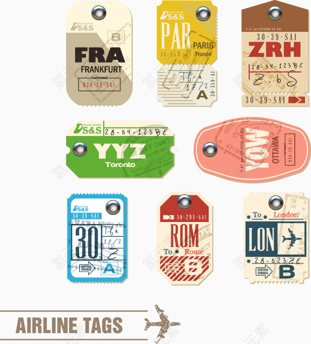 飞机旅行标签矢量素材