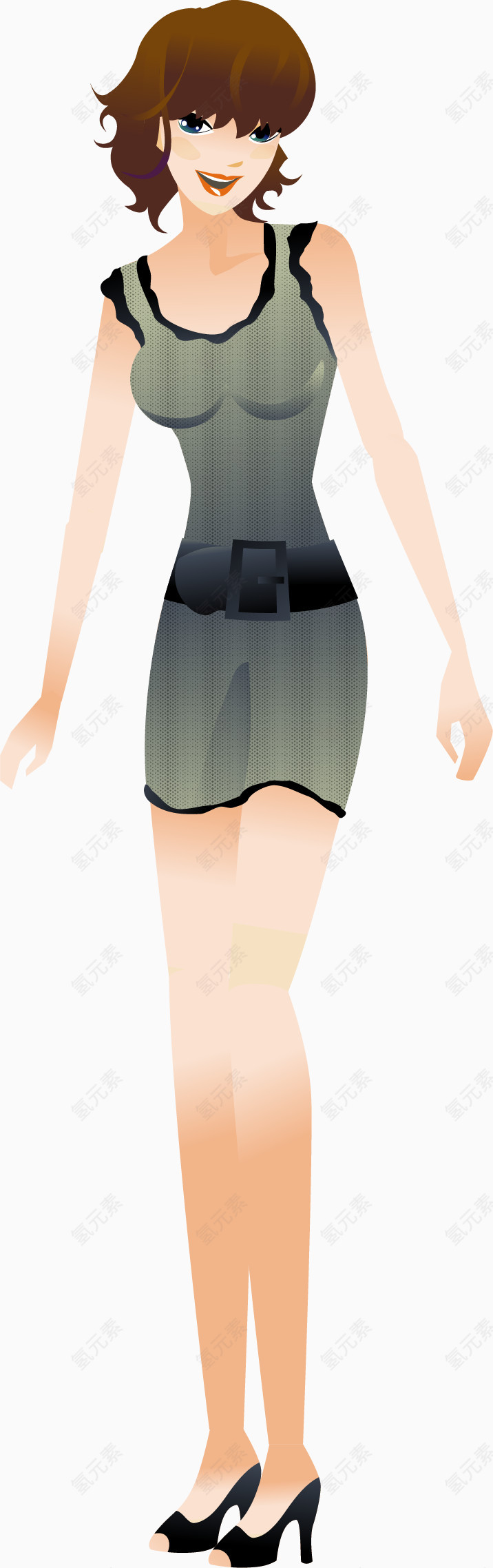 矢量手绘短发女孩