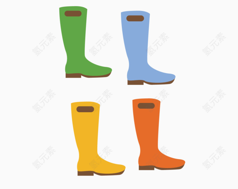 四只颜色不同的雨靴