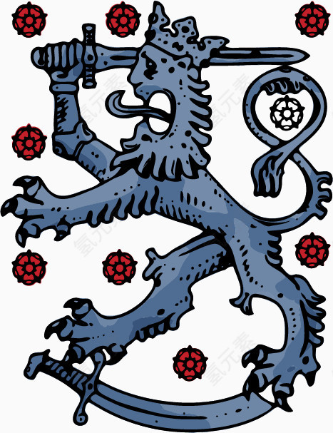 蓝色玫瑰中世纪复古金属图章