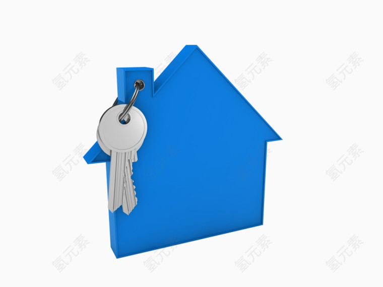 蓝色房子钥匙链上挂着一串钥匙