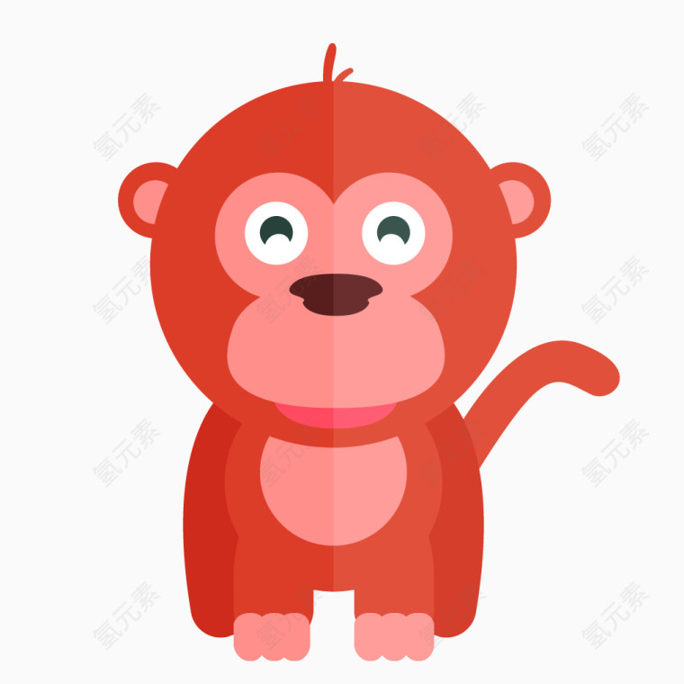 动物扁平红色可爱猴子