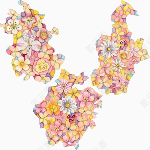 中国省份版图花朵装饰素材图片