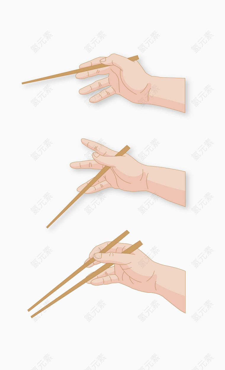 矢量肤色筷子用法展示