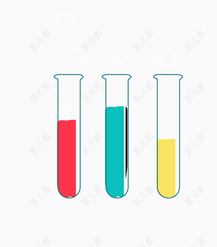 矢量红色蓝色黄色液体实验滴管