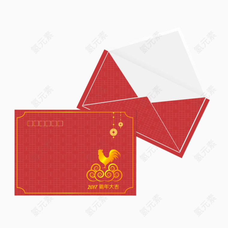 2017矢量红色鸡年信封