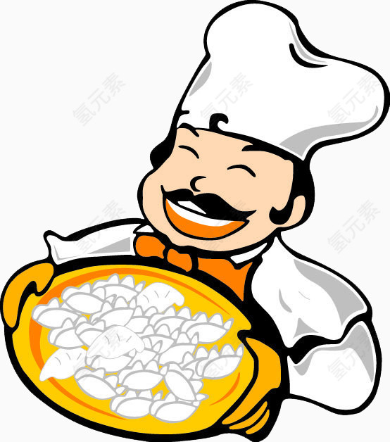 微笑的厨师手中的水饺素材