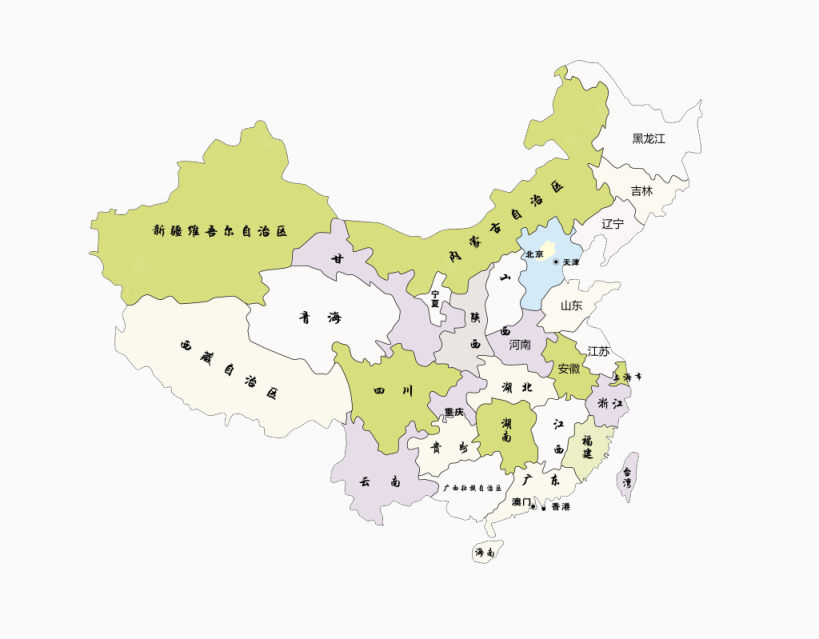 中国不同区域颜色省分布图下载