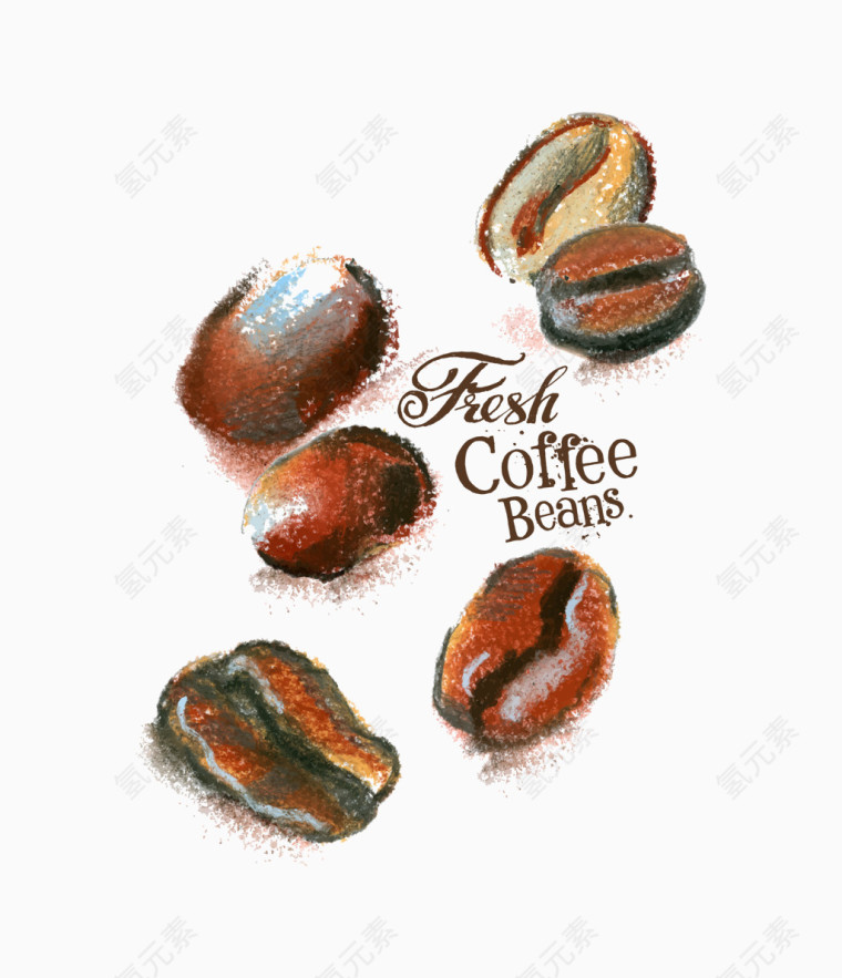 矢量灰色手绘英文咖啡豆