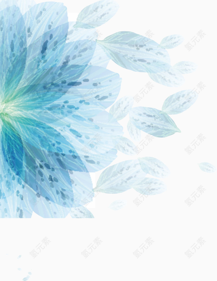 水墨蓝色花朵素材