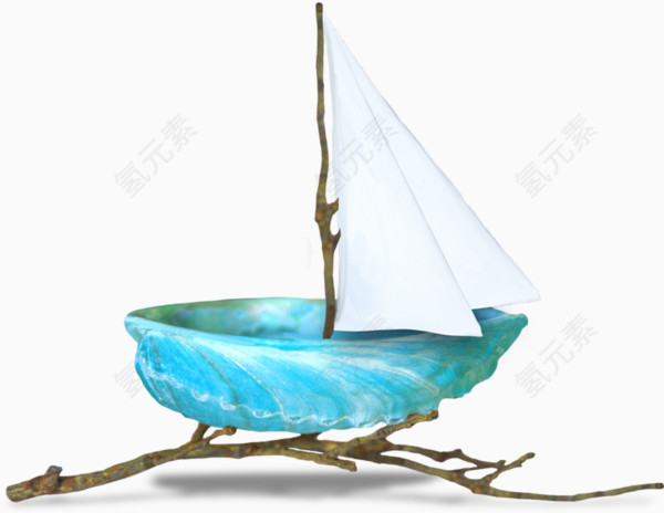 卡通树枝上的蓝色小船
