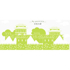 卡通浅绿色中国风景背景矢量图