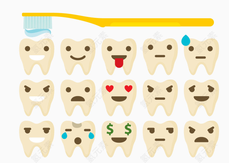 矢量卡通牙刷刷牙