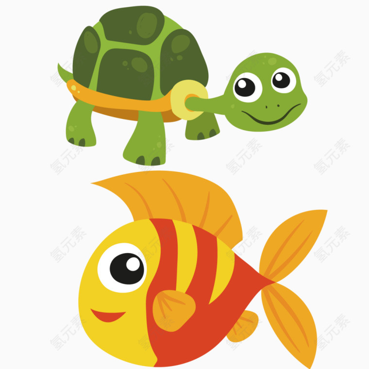 可爱的乌龟和金鱼