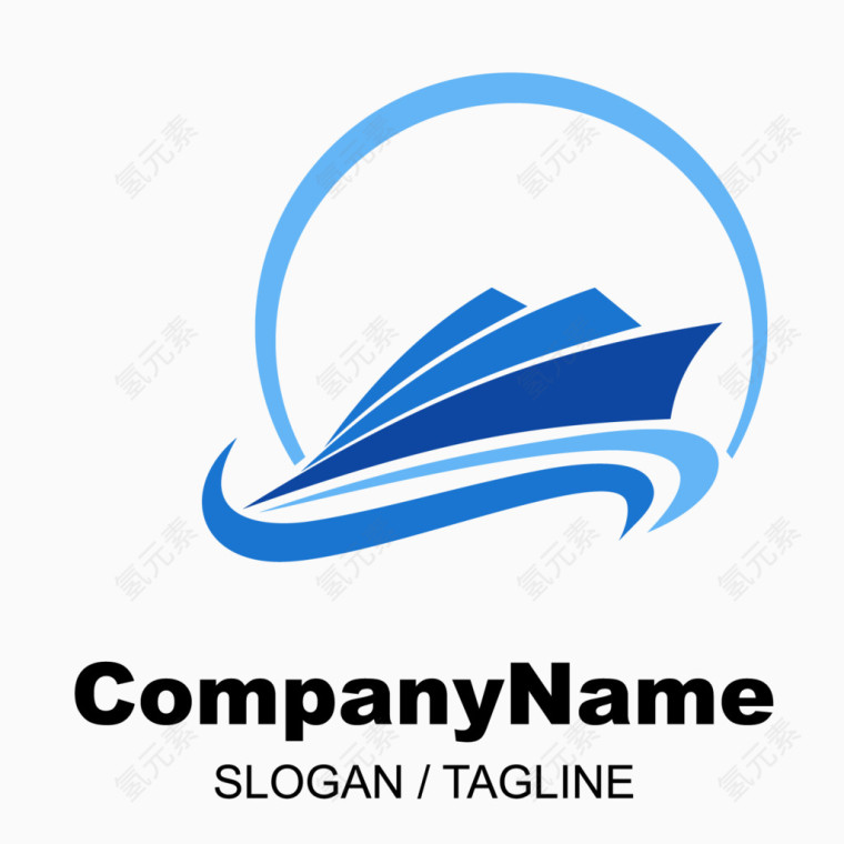 蓝色抽象船舶矢量logo设计