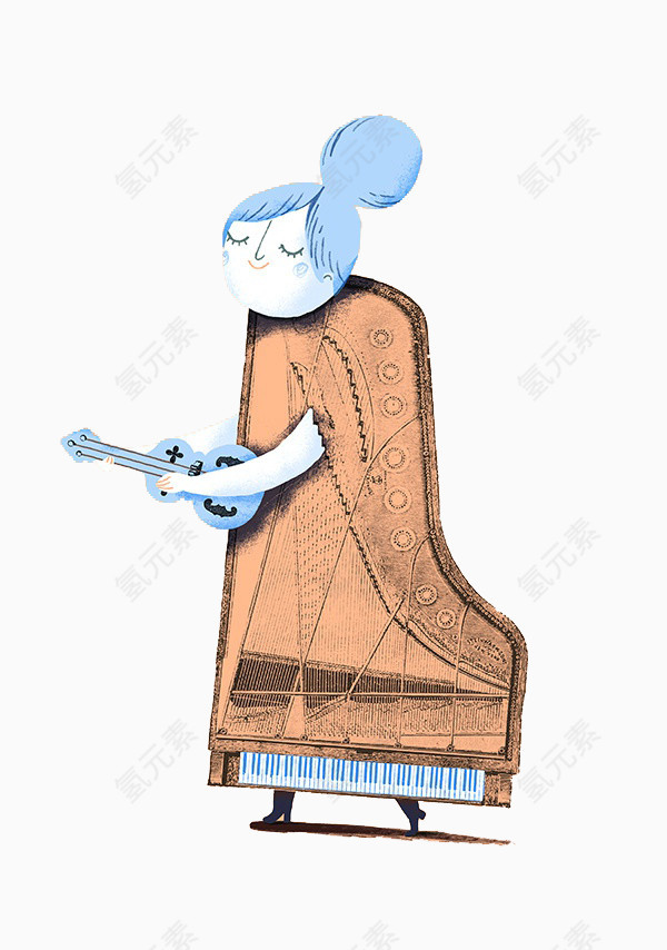 卡通女人弹吉他
