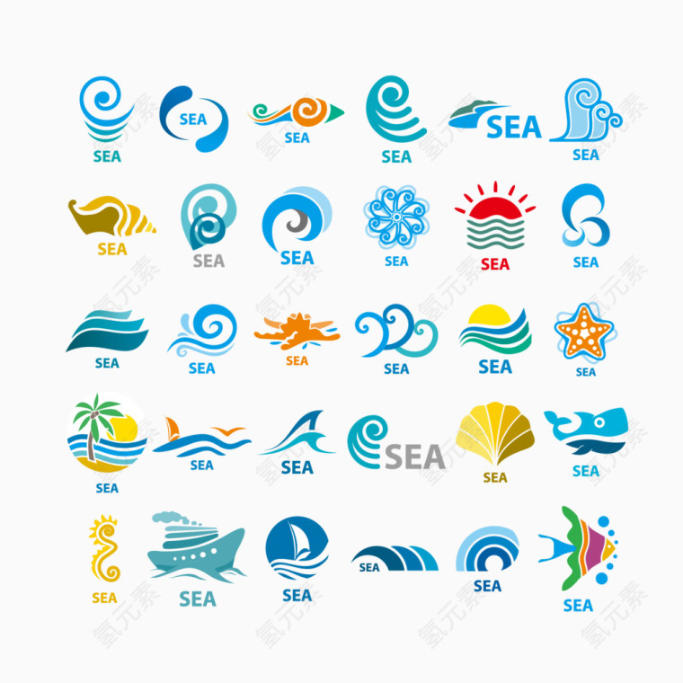 热带海洋标签设计元素矢量图
