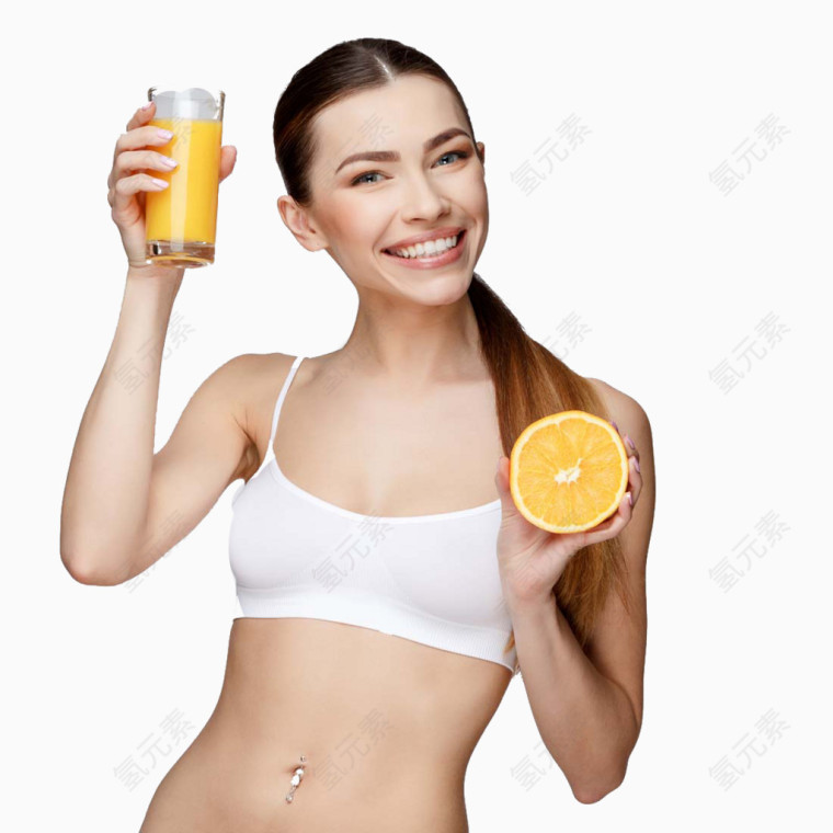 拿着橙汁的性感美女