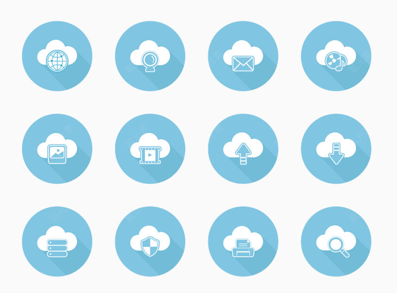 蓝底白色云技术扁平化圆形图标下载