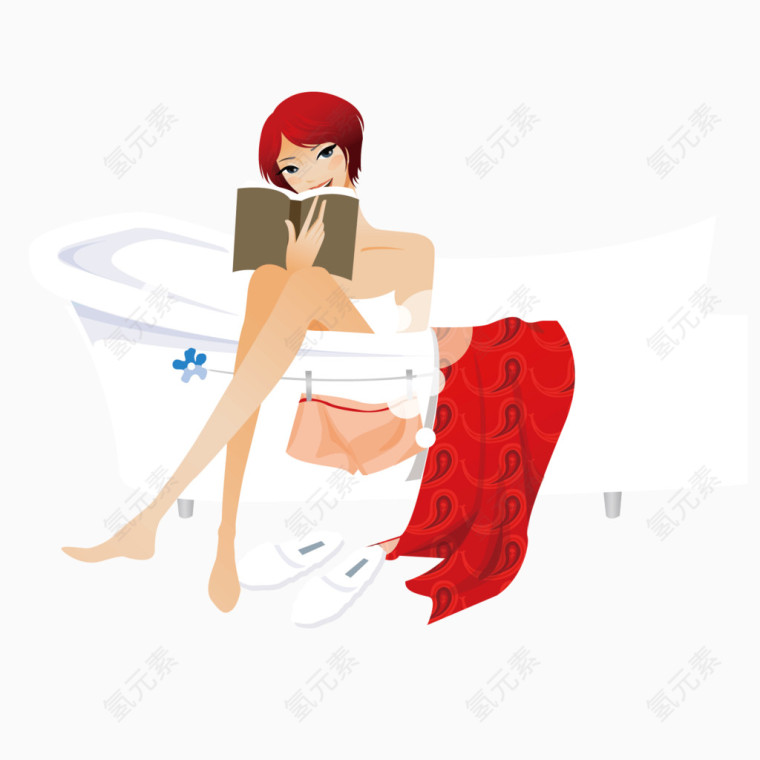 坐在浴缸里看书的美女