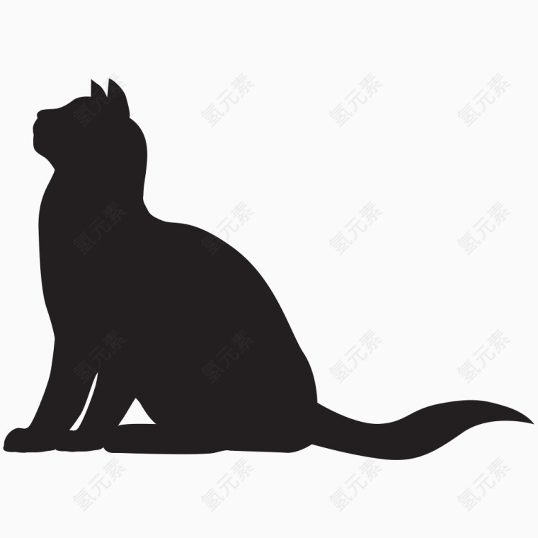 黑色剪影可爱等吃饭的小猫