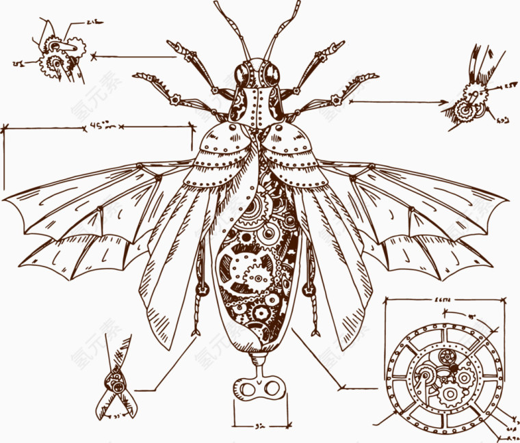 矢量手绘机械昆虫