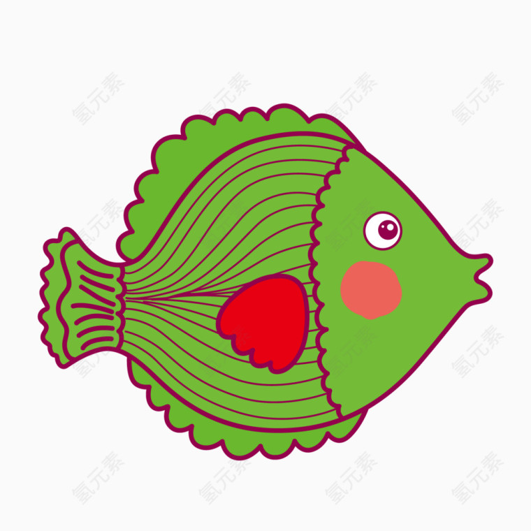 矢量卡通绿色海底鱼