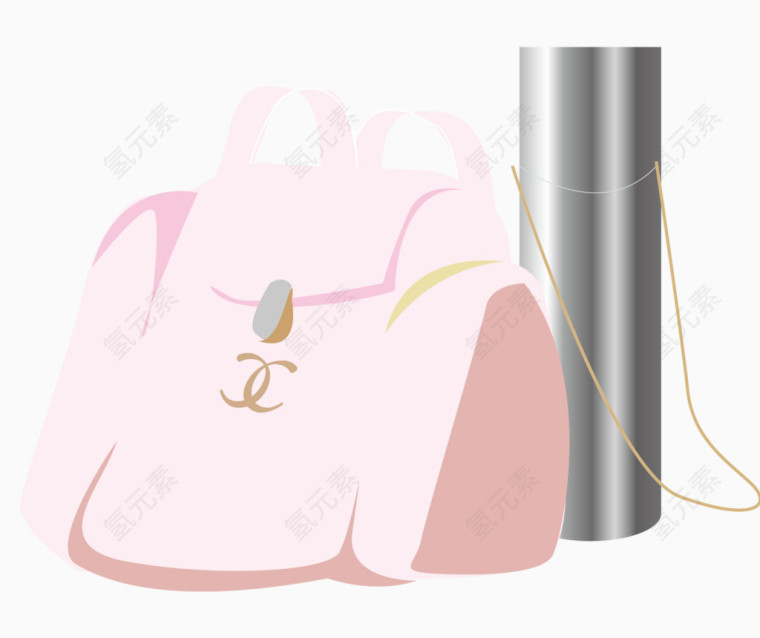 香奈儿的粉色手提包和保温杯