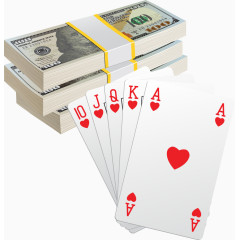 一堆金钱和矢量扑克牌