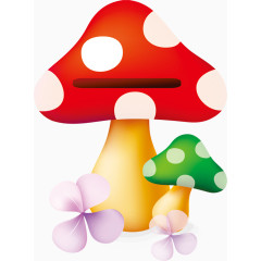 卡通红蘑菇和绿蘑菇