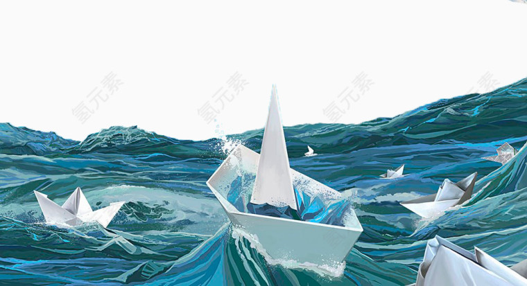 手绘折纸帆船