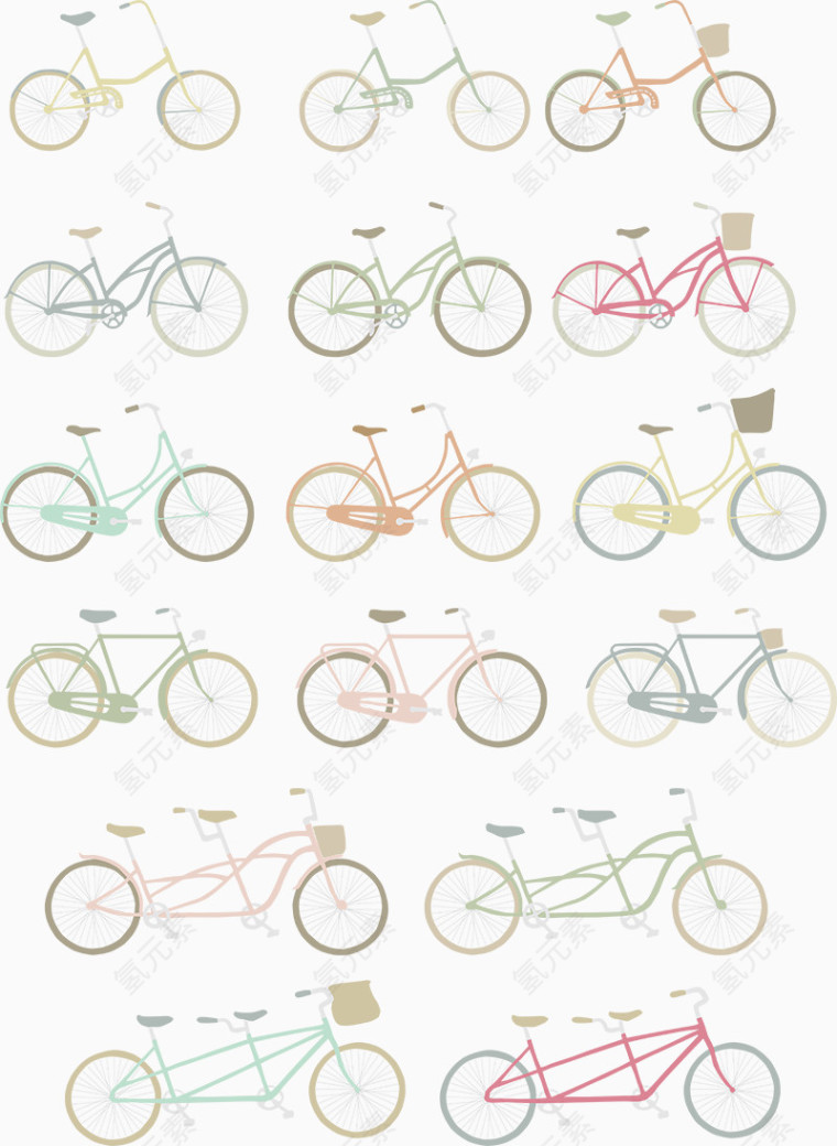 矢量图手绘自行车不同款式