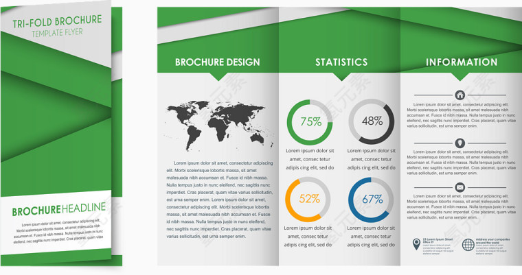 矢量绿色三折页