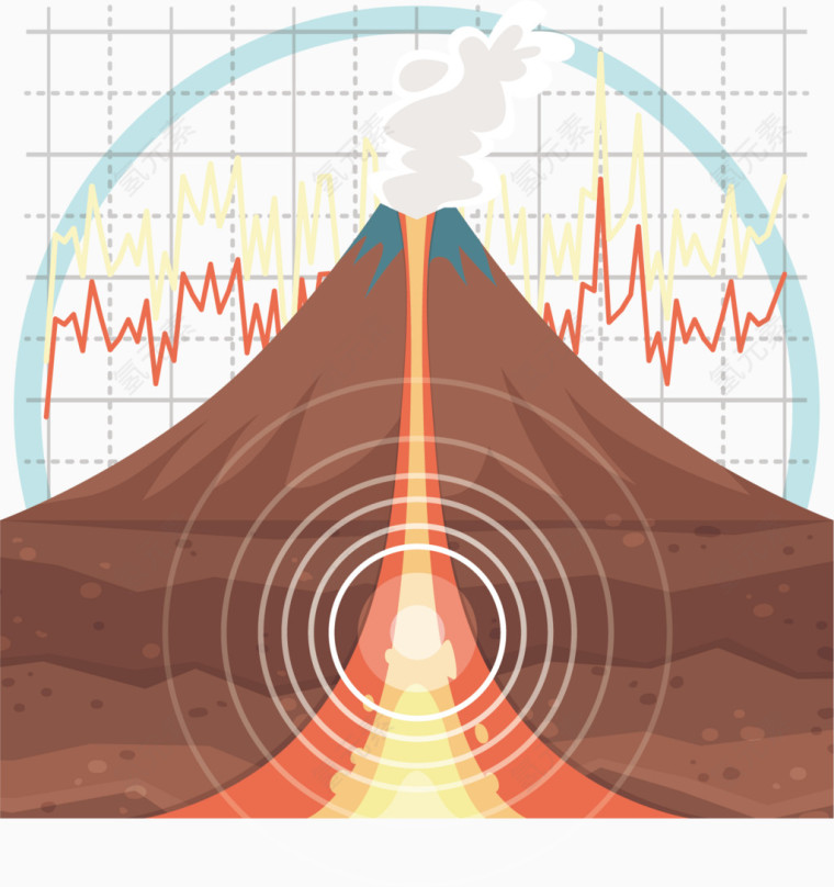 矢量手绘火山