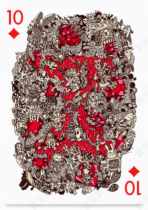 创意的成套扑克牌方块10