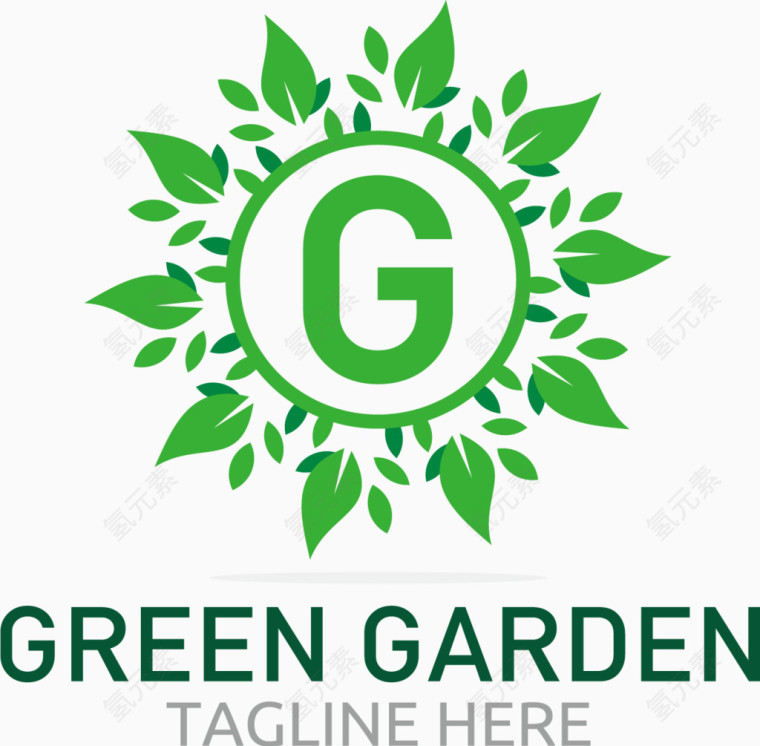 绿色树叶花园标志设计