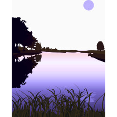 紫色湖泊美景矢量