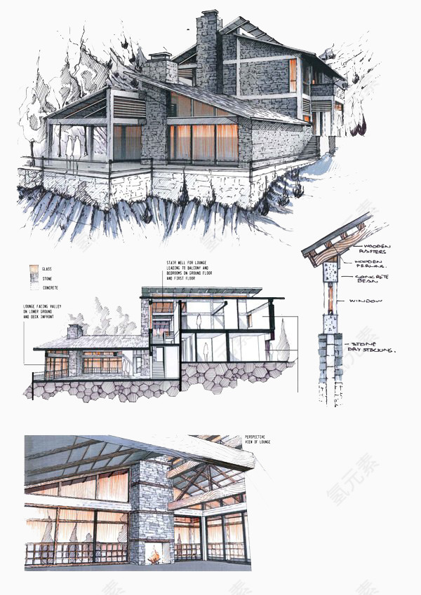 手绘建筑装饰效果图