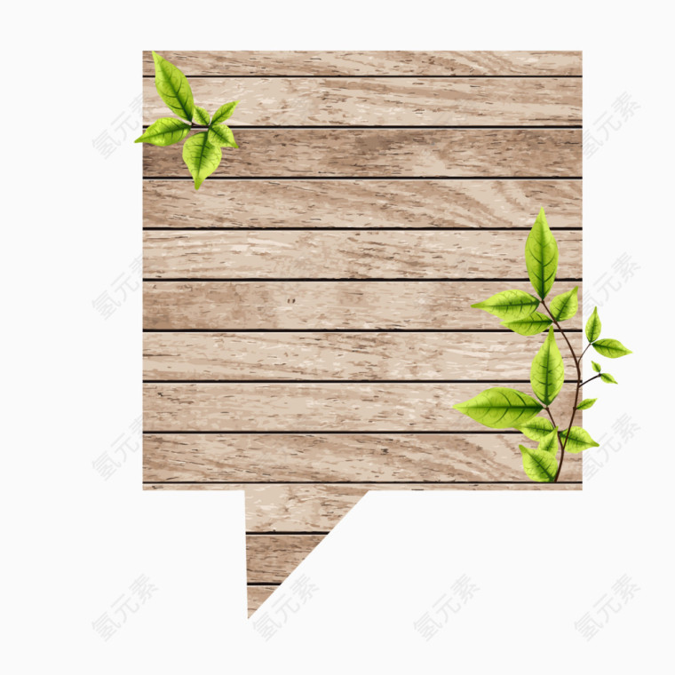 对话框 木质板 绿色 树叶 矢量图