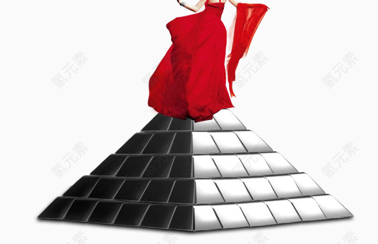 红色裙子银金字塔