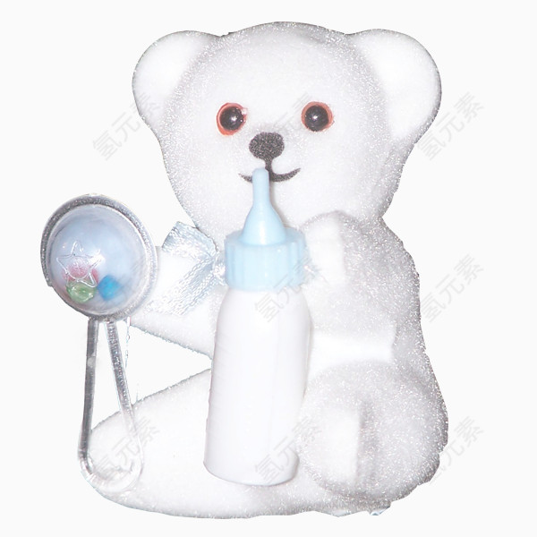 喝奶的白色小熊娃娃
