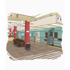 矢量卡通艺术效果水彩火车站台