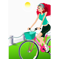 骑自行车的插画美女矢量素材