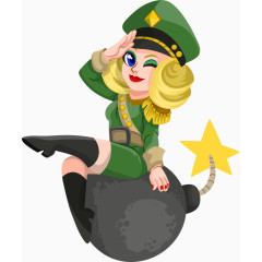 卡通手绘坐炸弹上美女军人